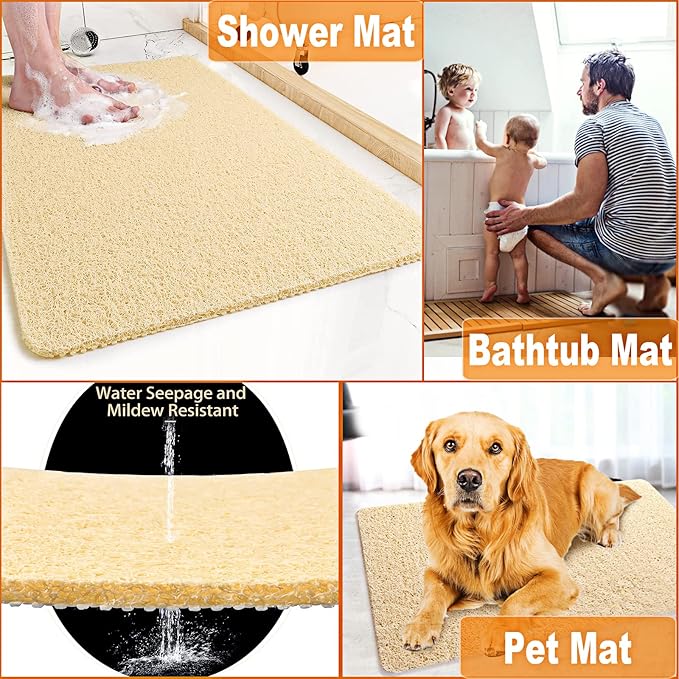 Shower Mats Non Slip for Elderly, 24x47’’Extra Lager Loofah Bath Mats for Shower, Non-Slip Bath/Shower Mat for Elderly-Beige - Image 6