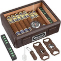 Cigar Humidor, Glass top Cigar Case with Straight Cutter Guillotine, V Cut, Punch Tool, Spanish Cedar Wood Lining Case, Crush-Proof Storage Box with Humidifier & Hygrometer by FANKAI