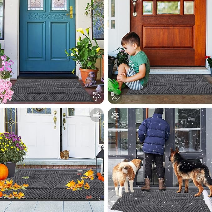 Smiry Front Door Mat Outside Entrance, Heavy Duty Sturdy Natural Rubber Doormat, Trap Dirt and Moisture, Easy Clean Low Profile Mats for Indoor Outdoor Entry, Irregular Triangle (47x32, Light Grey) - Image 7