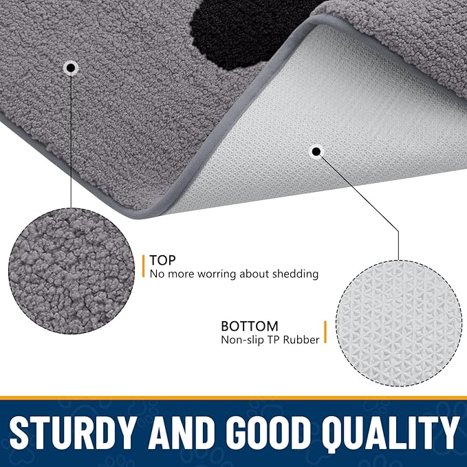 Smiry Dog Door Mat for Muddy Paws, Absorbs Moisture and Dirt, Low-Profile Entryway Mat with Non-Slip Backing, Entry Indoor Outdoor Doormat for Inside Floor (48x32 Inches, Grey, Paw) - Image 6
