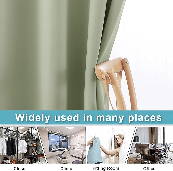 RYB HOME Privacy Curtain for Sliding Glass Door, Light Block Noise Reduce Insulated Curtain Screen Ceiling to Floor for Locker Room Basement Bedroom Closet, 100 inch Wide x 84 inch Long, Sage Green - Image 5