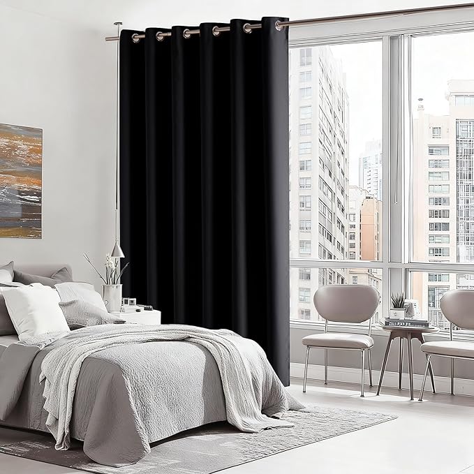 RYB HOME Blackout Thermal Insulated Curtains, Portable Curtain for Sliding Glass Door/Storage/Space Room Divider, Large Window Treatment Room Divider Panel, W80 x L84, Black, 1 Panel - Image 3