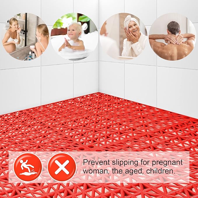 MYFAMIREA Modular Interlocking Cushion 12 Pack 11.8" x 11.8" Rubber Floor Tiles Non-Slip Splicing Drainage Mats for Deck, Pool, Outdoor Shower, Patio, Balcony, Indoor Bathroom, Kitchen, Yard (Red) - Image 6