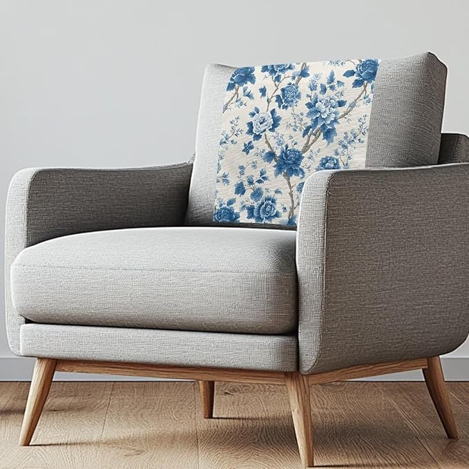 Blue Peony Fashion Headrest Cover for Small Recliner Non-Slip Head Rest Protector for Sofa Couch No-Fading Fabric Furniture Slipcover Home Decorations by Unknown