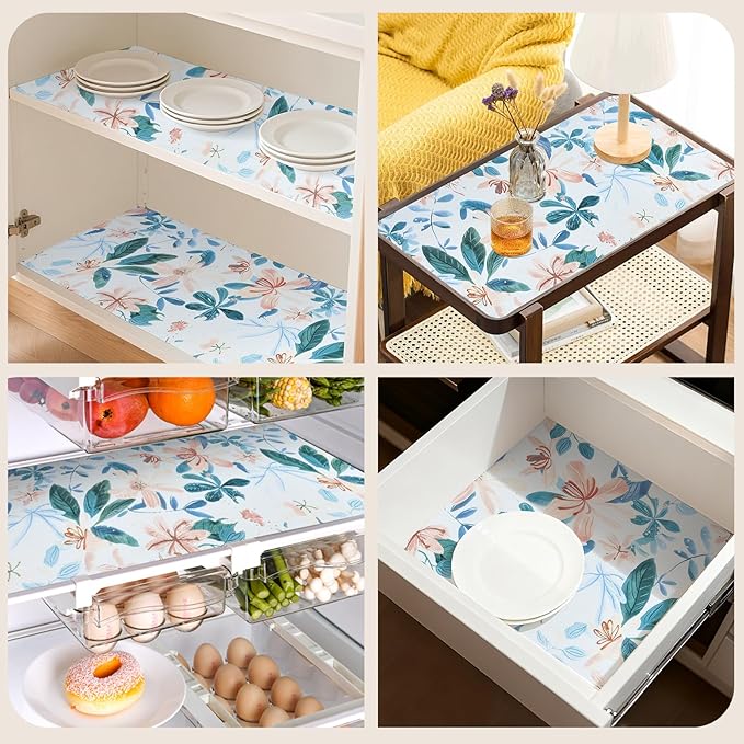 Shelf Liners for Kitchen Cabinets 17in x 20FT, Non Adhesive Drawer Liner Colored Flowers Thickened Shelf Liner Non-Slip Easy to Clean for Tool Box Refrigerator with Knife and Tape Measure - Image 9