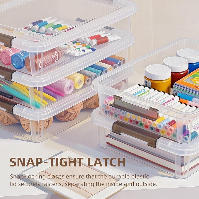 Citylife 10 PCS Plastic Storage Bins with Latching Lids Portable Project Case Clear File Box Stackable Storage Containers for Organizing A4 Paper, Photo, Document, Scrapbook - Image 4