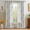 jinchan Linen Floral Curtains 96 Inch Length for Living Room Bedroom Light Filtering Farmhouse Peony Flower Drapes Rustic Window Curtain Set Rod Pocket Back Tab 2 Panels Blue by JINCHAN