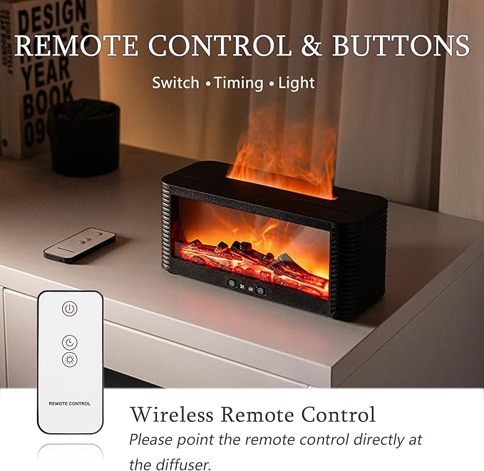 2026 Upgraded 9 Color Flame Fireplace Aroma Essential Oil Diffuser,250ml USB Desktop Noiseless Cool Mist Humidifier with Timer Auto-Off Protection for Home,Office, Gift (Black) - Image 4