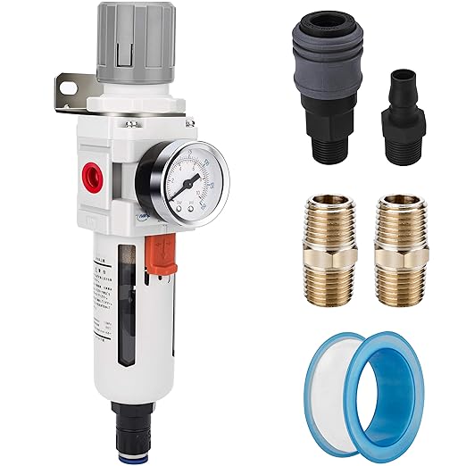 NANPU 3/8" NPT Compressed Air Filter Regulator Combo Piggyback, Auto Drain, 5 Micron Brass Element, Poly Bowl, Metal Bracket, 0-150 psi Gauge by NANPU
