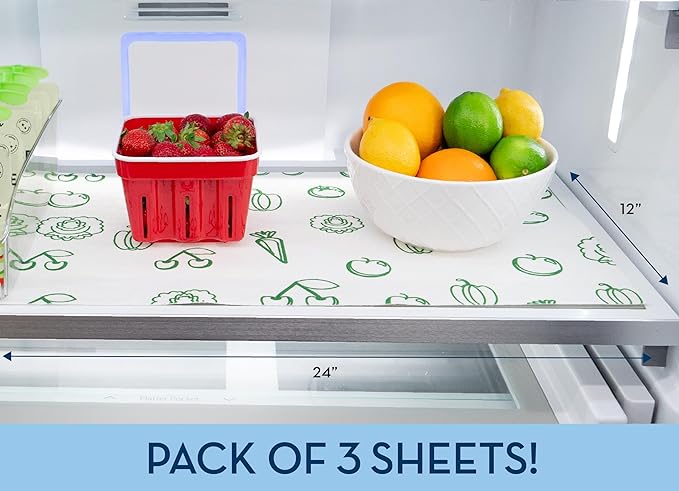 Refrigerator Liners, Shelf Liner, Absorbent Fridge Liners, 12 Inch x 24 Inch, Veggie Print, 3 Pack - Image 6