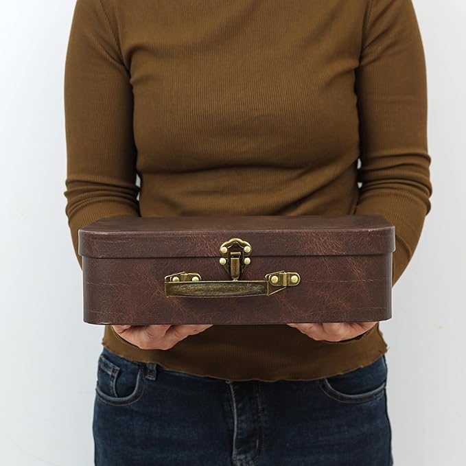 SLPR Paperboard Suitcases Set of 3, Brown Leather - Vintage Cardboard Suitcase Decor, Nesting Luggage Decorative Mache Boxes with Hinged Lids and Brass Handle, Mini Suitcases for Centerpieces - Image 6
