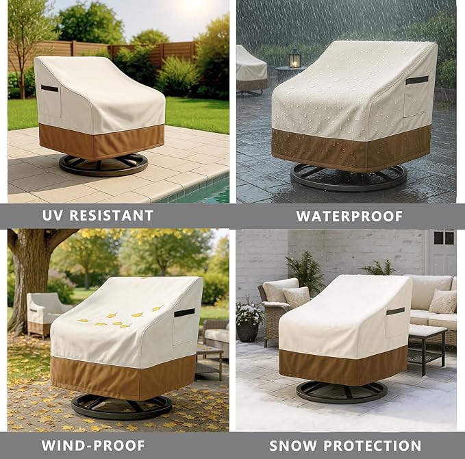 Outdoor Patio Chair Covers Waterproof, 28W x 33D x 38.5H inches Weather Resistant Patio Furniture Cover All-Weather Protection Heavy Duty 600D 2-Pack Beige and Brown - Image 6