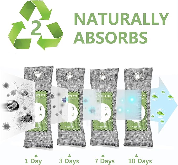 12 Pack Bamboo Air Purifying Bag, Activated Charcoal Bags Odor Absorber, Moisture Absorber, Natural Car Air Freshener, Shoe Deodorizer, Odor Eliminators For Home, Pet, Closet (6x50g, 6x150g) - Image 5
