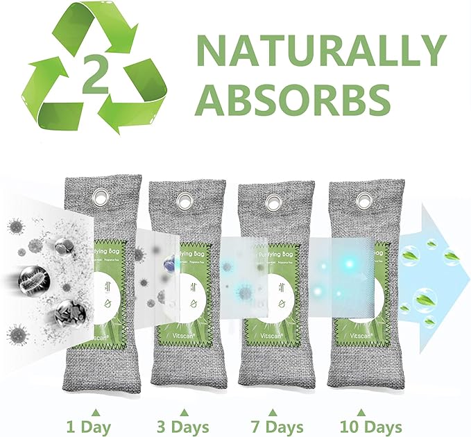 16 Pack Bamboo Charcoal Air Purifying Bag, Activated Charcoal Bags Odor Absorber, Moisture Absorber, Natural Car Air Freshener, Shoe Deodorizer, Odor Eliminators For Home, Pet, Closet (16x50g) - Image 5