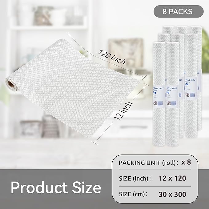 FIFTY FEET 12"x120" Non-Adhesive Shelf Liner for Kitchen Cabinets and Drawers, Washable Non-Slip PVC Cabinet Liner (White Circle)(8 Roll) - Image 5