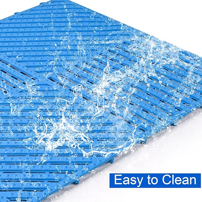 MYFAMIREA Modular Interlocking Cushion 12 Pack 11.8" x 11.8" Rubber Floor Tiles Non-Slip Splicing Drainage Mats for Deck, Pool, Shower, Patio, Balcony, Bathroom, Kitchen, Yard (1 Rows Dots, Blue) - Image 5