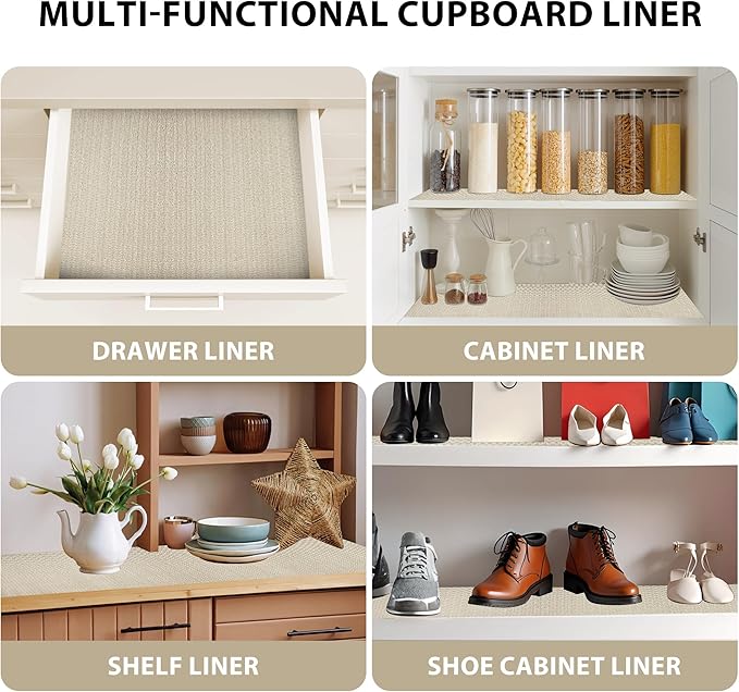 Shelf Liners for Cabinets-Drawer Liner Cabinet Liners for Shelves Kitchen,Non-Adhesive,Non-Slip,Beige,12 x 60 inch - Image 4