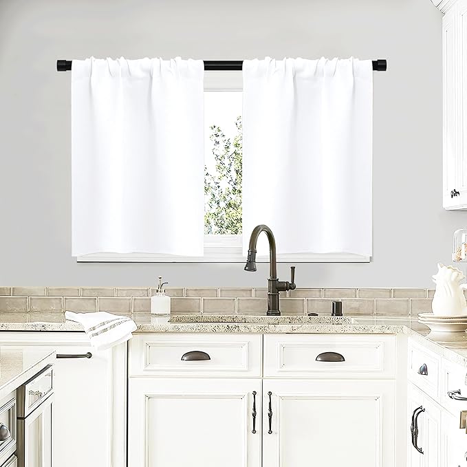 NICETOWN RV Curtains for Camper Windows, White Curtains for Kitchen Window, Home Decoration Light Filtering Drapes for Small Window (29" Wide by 20" Long, 1 Pair) by NICETOWN