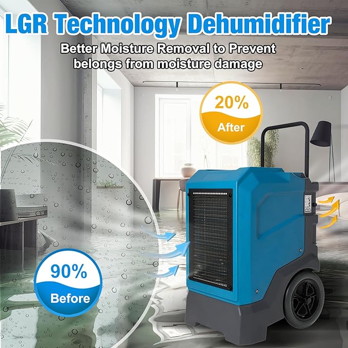 MOUNTO 310 Pints LGR Commercial Dehumidifier with Built-In Pump and Drain Hose – Portable, Heavy-Duty Dehumidifier with Wheels for Basements, Garages, Home, and Job Sites (Blue) - Image 3