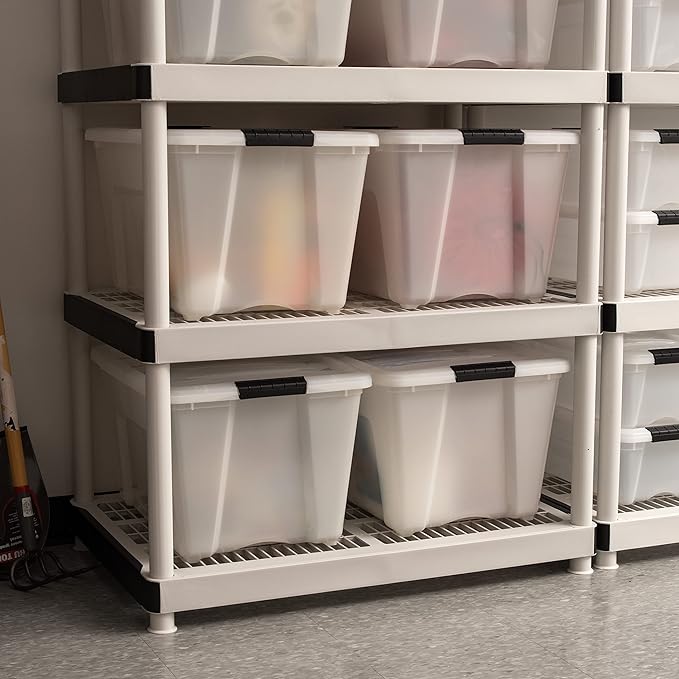 IRIS USA 54 QT Plastic Storage Box with Lid and Latches - 4 Pack - BPA-Free, Discreet Organizing Solution, Durable Nestable Stackable Containers, Secure Pull Handle - Pearl - Image 5