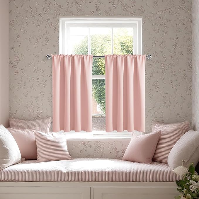 DWCN Blackout Curtains for Living Room Thermal Insulated, Energy Saving & Noise Reducing Bedroom Curtains, Blush Pink, W 52x L 36 Inch, Set of 2 Rod Pocket Curtain Panels - Image 2