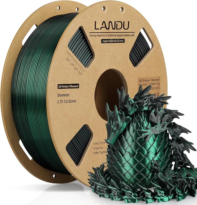 LANDU Silk Dual Color PLA Filament 1.75mm 1KG, 3D Printer Filament Dimensional Accuracy +/- 0.02mm, Coextrusion Filament PLA Shiny Filament Fits for Most FFF 3D Printers,1KG Spool,Black Green by LANDU