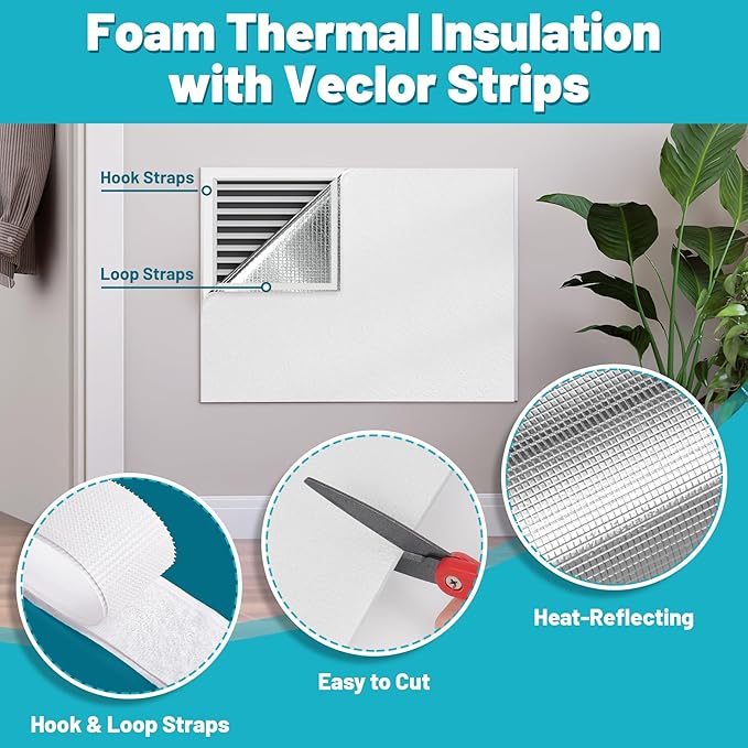 Insulation Cover for Vents, Foam Thermal Insulation with Veclro Strips, 3-Layer Whole House Fan Cover for Ceiling, Attic, RV, Garage, Reflective, Thermal Foam Cover - Image 7