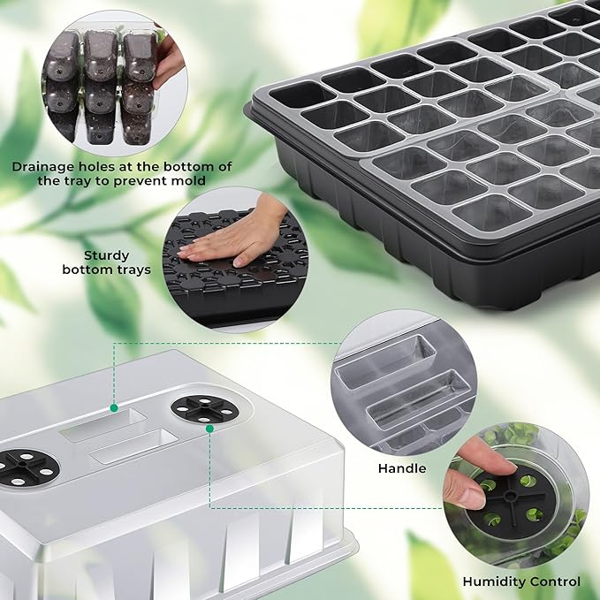 Seed Starter Tray, Seedling Starter Trays for Starting Plant Seeds, Indoor Gardening Plant Germination Trays, Black, 5PCS - Image 2