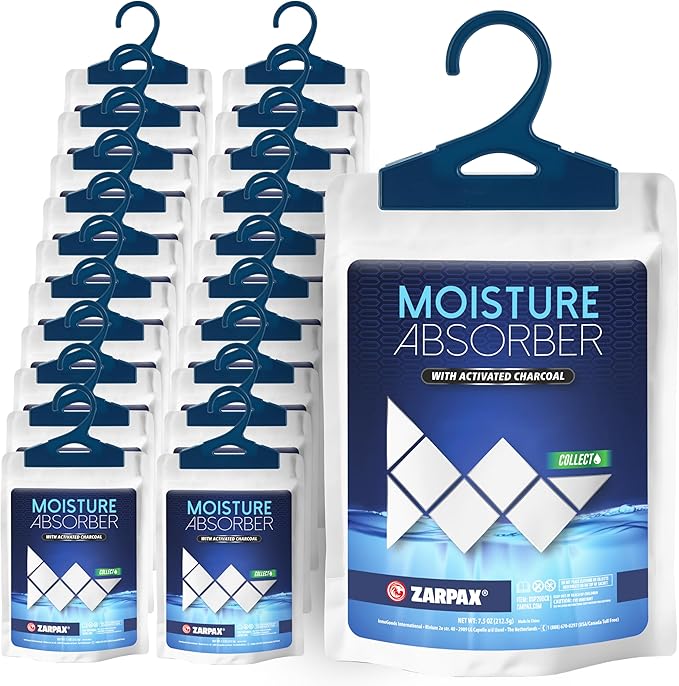 Moisture Absorber Sachets Activated Charcoal 7.5 oz/212g - Remove Excess Moisture In Air & Odor - Desiccant Dehumidifier for Closet, Drawer, Storage - Dampness & Humidity Control - Set of 20 by Zarpax