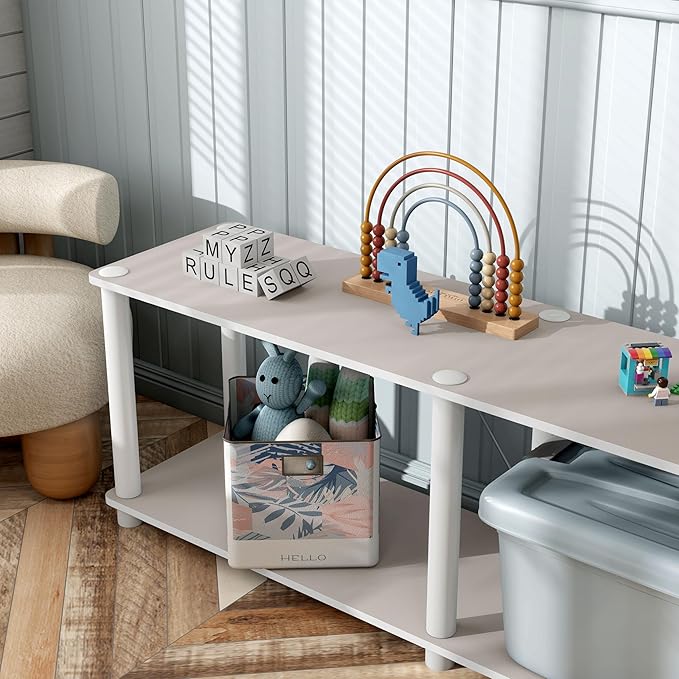 Homes: Inside + Out Apexa Modern 2-Tier Extra Wide Shelving Units, Collectibles Display Shelves, Easy Assembly Low Shelf, Home Storage Organizer for Living Room, Bedroom, Office, Taupe Grey - Image 15