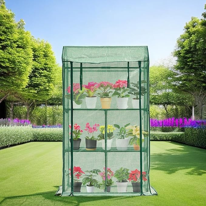 Mini Greenhouse for Indoor Outdoor, Small Plastic Plant Green House Rack Stand Portable Greenhouses with Durable PE Cover for Seedling 60 "x 35"x 16",20 Pcs T-Type Plant Tags Include（PLGH4053G） - Image 9