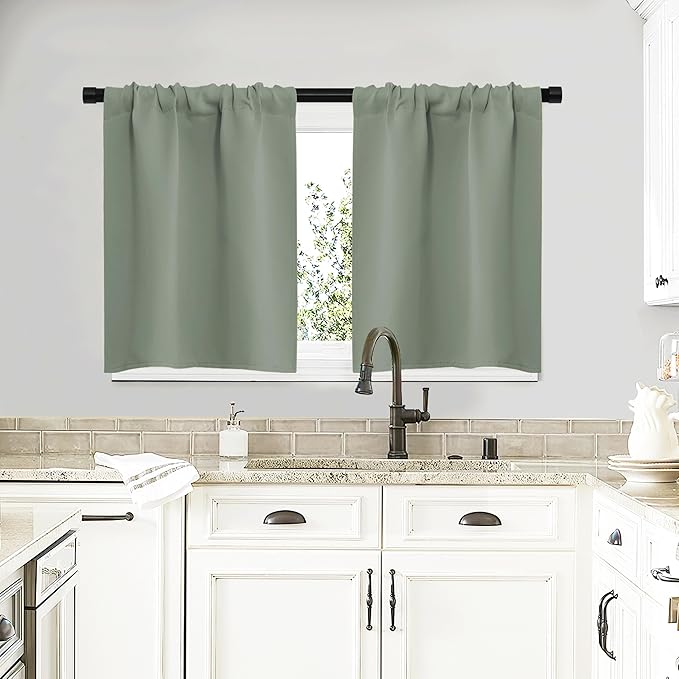 NICETOWN Window Curtains Blackout Drapes - Thermal Insulated Solid Rod Pocket Blackout Curtains/Draperies for Living Room (Sage Green, One Pair, 29 by 20-Inch) by NICETOWN