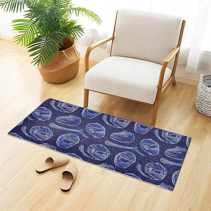 Ice Hockey Pattern Blue Decorative mat Non Slip Anti Mold Washable Rugs for Bathroom for Entrance Hall Accessories 39x20in alfombra para ba?o - Image 4