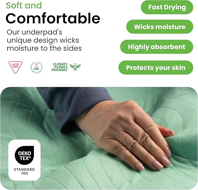 IMPROVIA® Washable Underpads, 34" x 52" (1 Pack) - Heavy Absorbency Reusable Incontinence Pads for Kids, Adults, Elderly, and Pets - Waterproof Protective Pad for Bed, Couch, Sofa, Furniture, Floor - Image 4