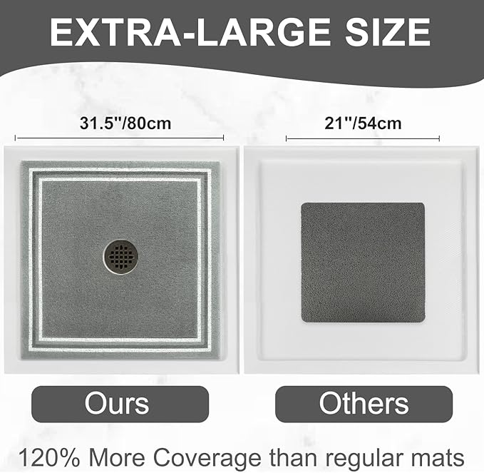 Square Shower Mat Non Slip: 32x32 Inch Extra Large Shower Mats for Inside Shower, Anti Slip Shower Floor Mat, Loofah Shower Stall Mats for Elderly, Non Slip Shower Mat with Drain Hole in Middle - Image 2