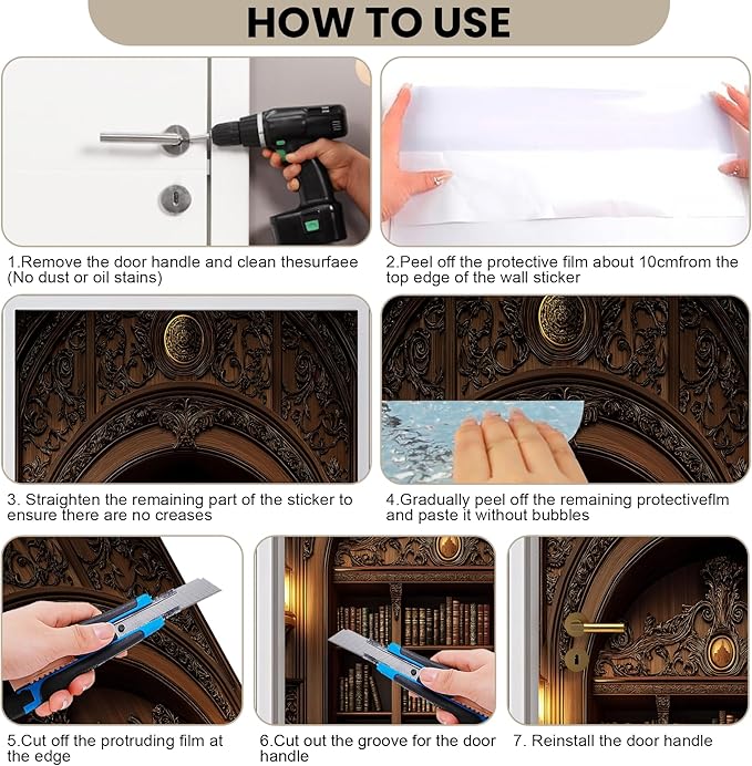 3D Door Decals Stickers Peel Stick Wall Murals Vinyl Wallpaper Self-Adhesive Mural Door Covers Decorative for Furniture Home Decor Wrinkle-Resistant Waterproof - Image 5