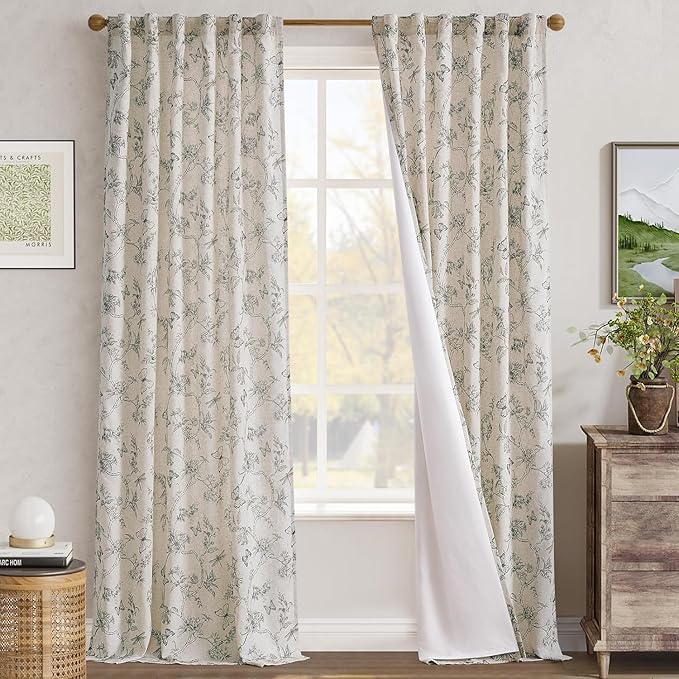 jinchan Floral Curtains Lined Linen Blend Curtain for Living Room 96 Inch Length Grey Flower Farmhouse Curtains French Country Gray Patterned Curtain Drapes Back Tab Rod Pocket 2 Panels - Image 7