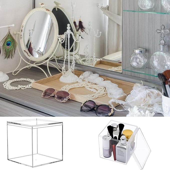 Acrylic Box Clear Acrylic Square Cube Display Case, Multi-Purpose Box Container Acrylic Boxes with Lids for Gifts Weddings Valentine's Day Party Favors Candy Pill and Tiny Jewelry Storage Box - Image 3