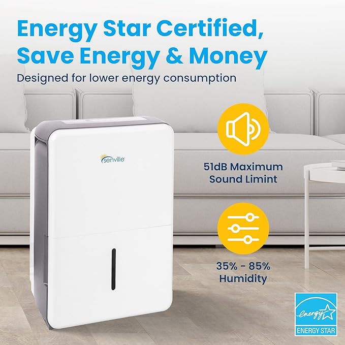 Senville 35 Pint Dehumidifier (Previously 50 Pint), Energy Star Certified, Washable Filter, Ideal for Basements, Medium & Large Sized Rooms, Up to 3,000 Sq. Ft., White - Image 4