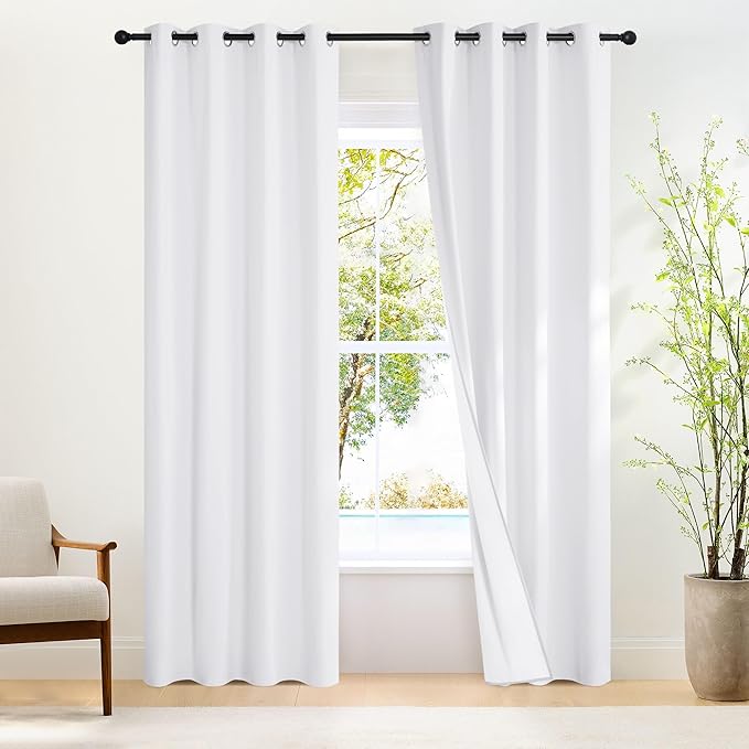 NICETOWN 100% Blackout Door Curtain 80 inch Thermal Insulated Room Darkening Privacy Doorway Curtain Window Treatment, Room Divider Closet Shade, 1 Panel, 46W x 80L, Pure White by NICETOWN
