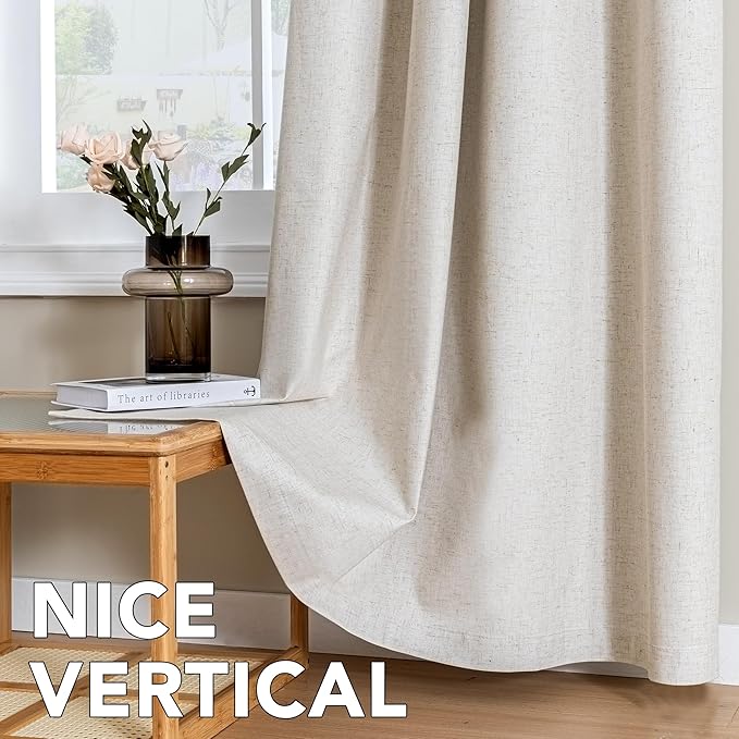 H.VERSAILTEX Linen Curtains 100% Blackout Curtains for Bedroom 102 inch Long Full Light Blocking Nature Linen Blended Window Curtains for Living Room Nickel Grommet (2 Panels, Heathered Natural) - Image 7
