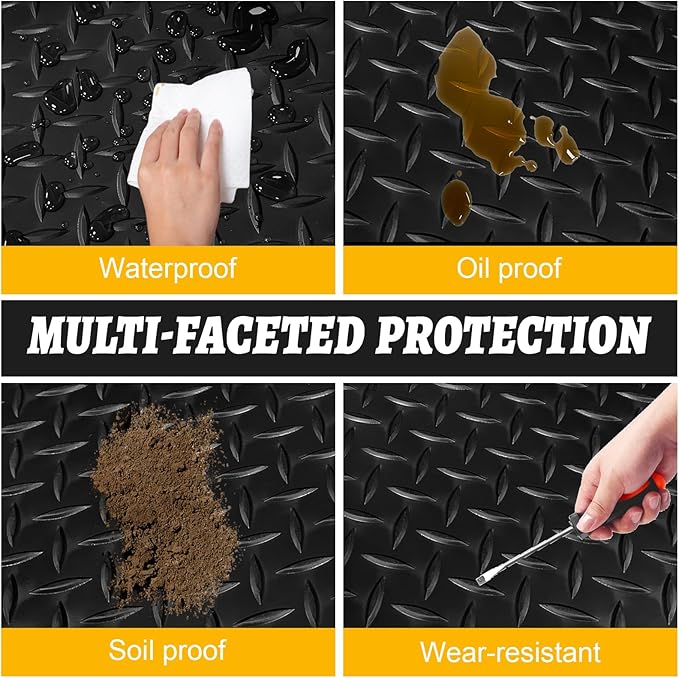 10x20 FT Garage Floor Mat, 2.8mm Thickened Flooring Roll for Under Car Diamond Plate PVC Rubber Mat with 20 Pcs Tapes, Non-Slip Floor Mat for Garage, Warehouse, Gyms, Trailer, Black - Image 7