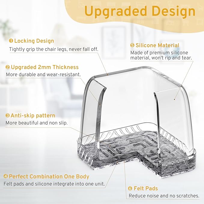24PCS Square Chair Leg Floor Protectors, Furniture Sliders, Chair Leg Protectors for Hardwood Floors, Non-Slip Felt Furniture Pads, Silicone Cap Covers to Protect Floors, (Fit 1.5" - 2") - Image 2