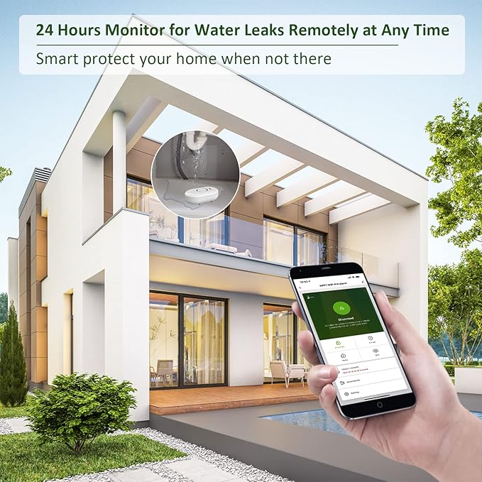 METAK Water Leak Detector Alarm: WiFi Water Flooding Monitor Smart App Sink Overflow Monitoring Adjustable Wet Moisture Alert Pipe Leakage Drip Detection Warning for Home Basement Floor - Image 3