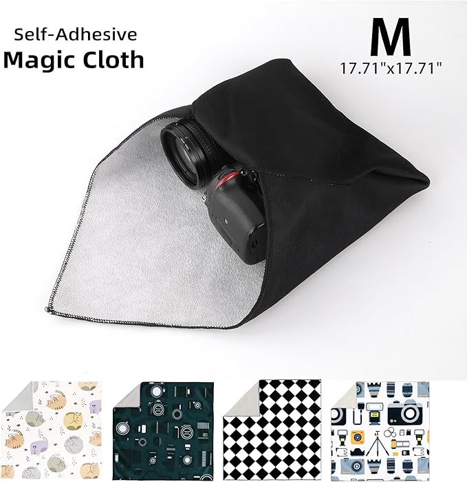 Camera wrap, Protective Wrap, Magic Self-Adhesive Cloth, 17.71"x17.71" Anti-scratch Soft cloth with a sticky for tech gear, Lens pouches, Folding, Washable,Black - Image 2
