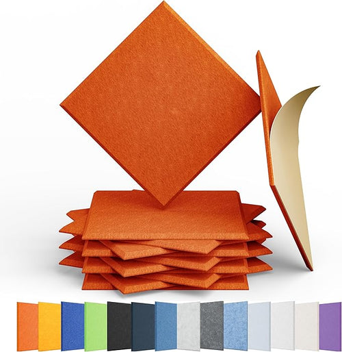 12 Pack Acoustic Panels Self Adhesive Sound Proof Foam, High Density Sound Acoustic Panel, 12X12X0.4 Inch Square Panels in Home, Office, Reccording Room, Studio,and More(Orange-Red) by Amantech