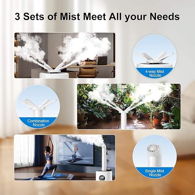 Uthfy 5.5Gal/21L Humidifier for Large Room 3000sq.ft, 2000ml/h Dual 360° Nozzles Ultrasonic, Whole House Humidifiers,4 Atomizing Plates, Top Fill, 12H Timer, Remote/Touch Control - Image 7