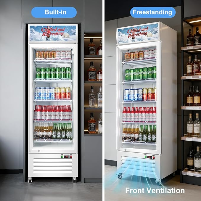 Commercial Beverage Refrigerator with Glass Door, 383L Display Fridge Beverage Cooler with Customizable Lightbox Adjustable Shelves, Drink Fridge Merchandiser for Restaurant Shop, White - Image 8