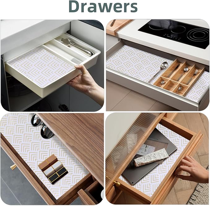 Shelf Liner for Kitchen Cabinets Non Adhesive Drawer Liner Gold Arrow Non-Slip Thickened Shelf Liner Paper Strong Easy to Clean for Tool Box Refrigerator with Knife and Tape Measure 12 inche x 10 feet - Image 7