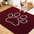 OLANLY Dog Door Mat for Muddy Paws 40x32, Paw Print Design, Absorbs Moisture and Dirt, Absorbent Non-Slip Washable Doormat, Quick Dry Chenille Mud Mat for Dogs, Entry Indoor Entryway Carpet, Burgundy by OLANLY